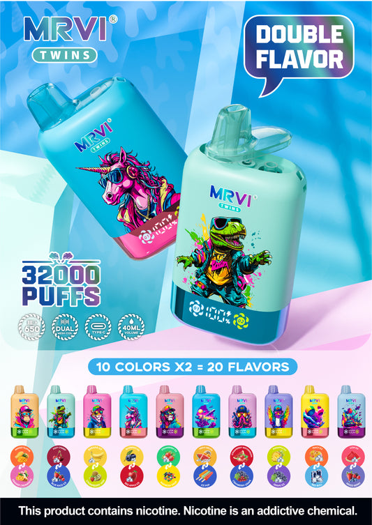 MRVI Twins 32000 Puffs, Double Flavour, Disposable Vape (10 pcs)