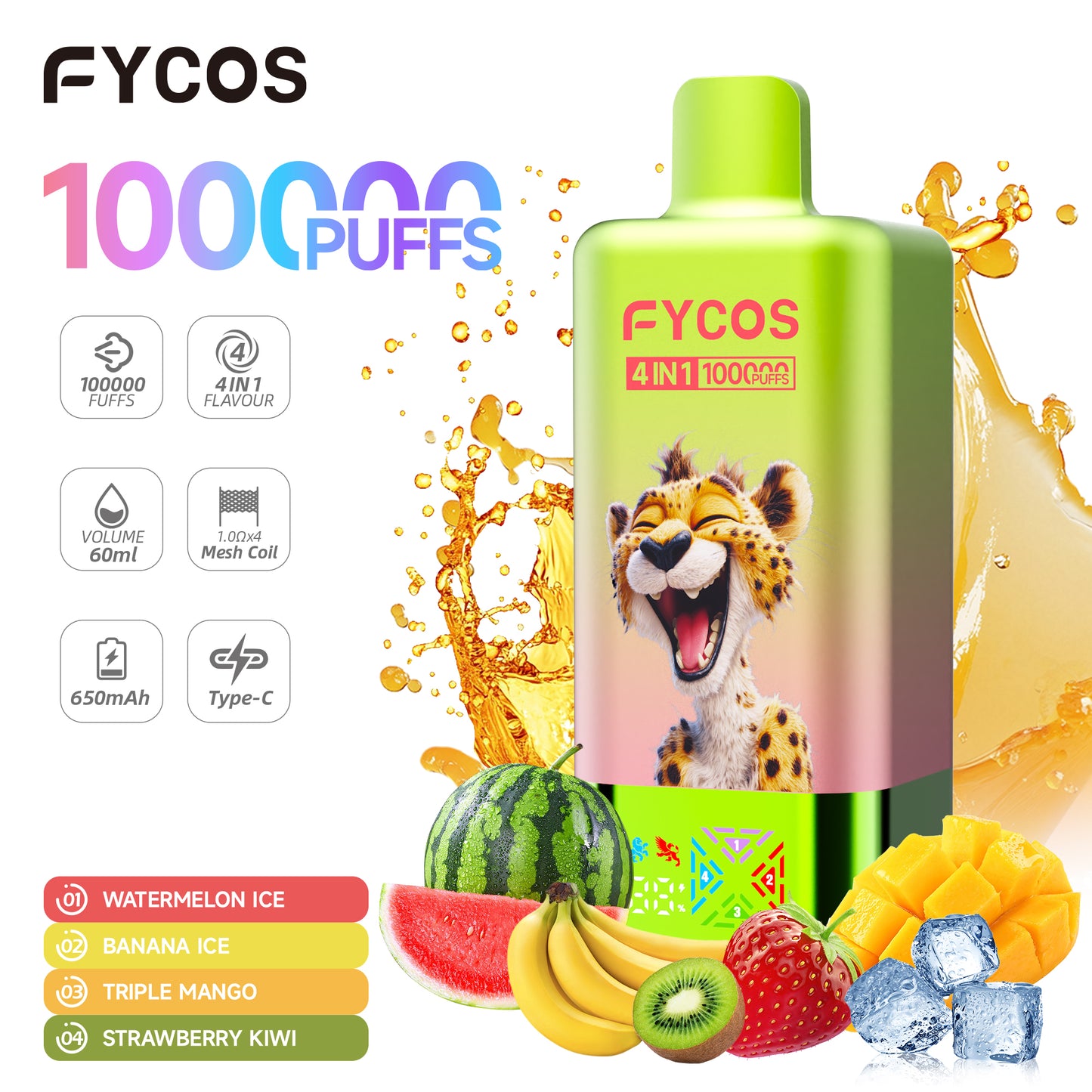 FYCOS 4in1 100K Puffs, Disposable Vape ( MOQ : 10pcs / Pack )