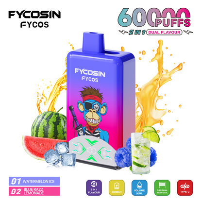 FYCOS Dual Flavour 60K Puffs, Disposable Vape ( MOQ : 10pcs / Pack )