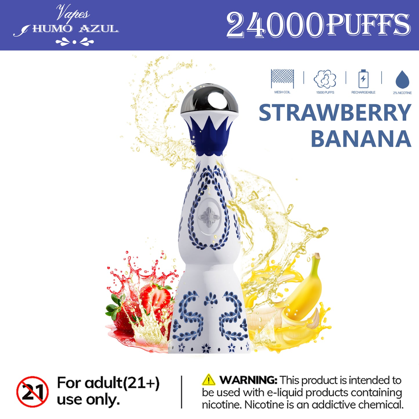 Humo Azul Tequila 24000 24K Puffs, 2% , Disposable Vape (10 pcs)