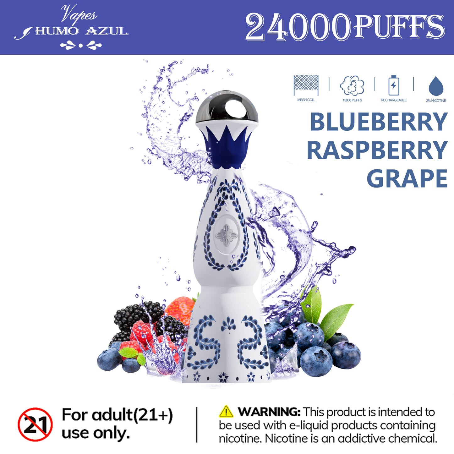 Humo Azul Tequila 24000 24K Puffs, 2% , Disposable Vape (10 pcs)