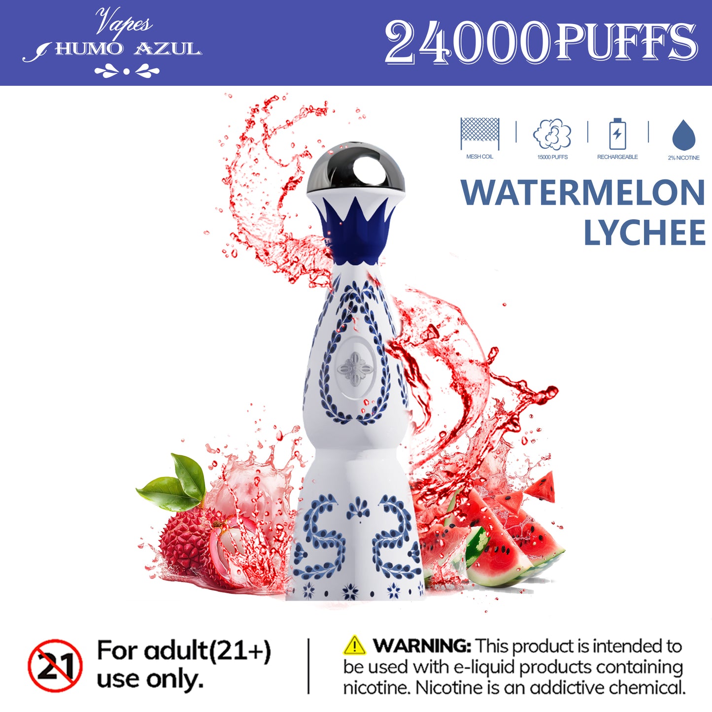Humo Azul Tequila 24000 24K Puffs, 2% , Disposable Vape (10 pcs)