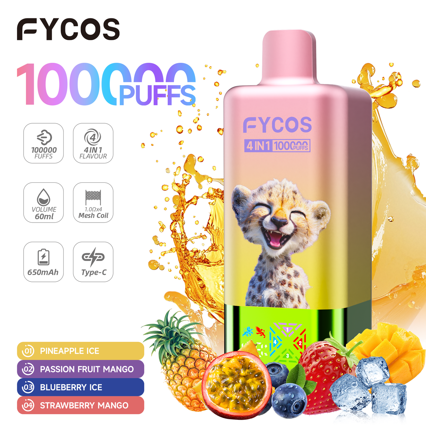FYCOS 4in1 100K Puffs, Disposable Vape ( MOQ : 10pcs / Pack )