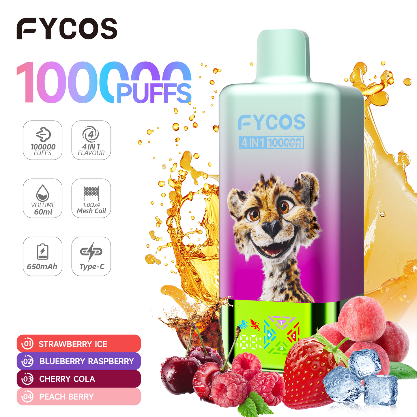 FYCOS 4in1 100K Puffs, Disposable Vape ( MOQ : 10pcs / Pack )
