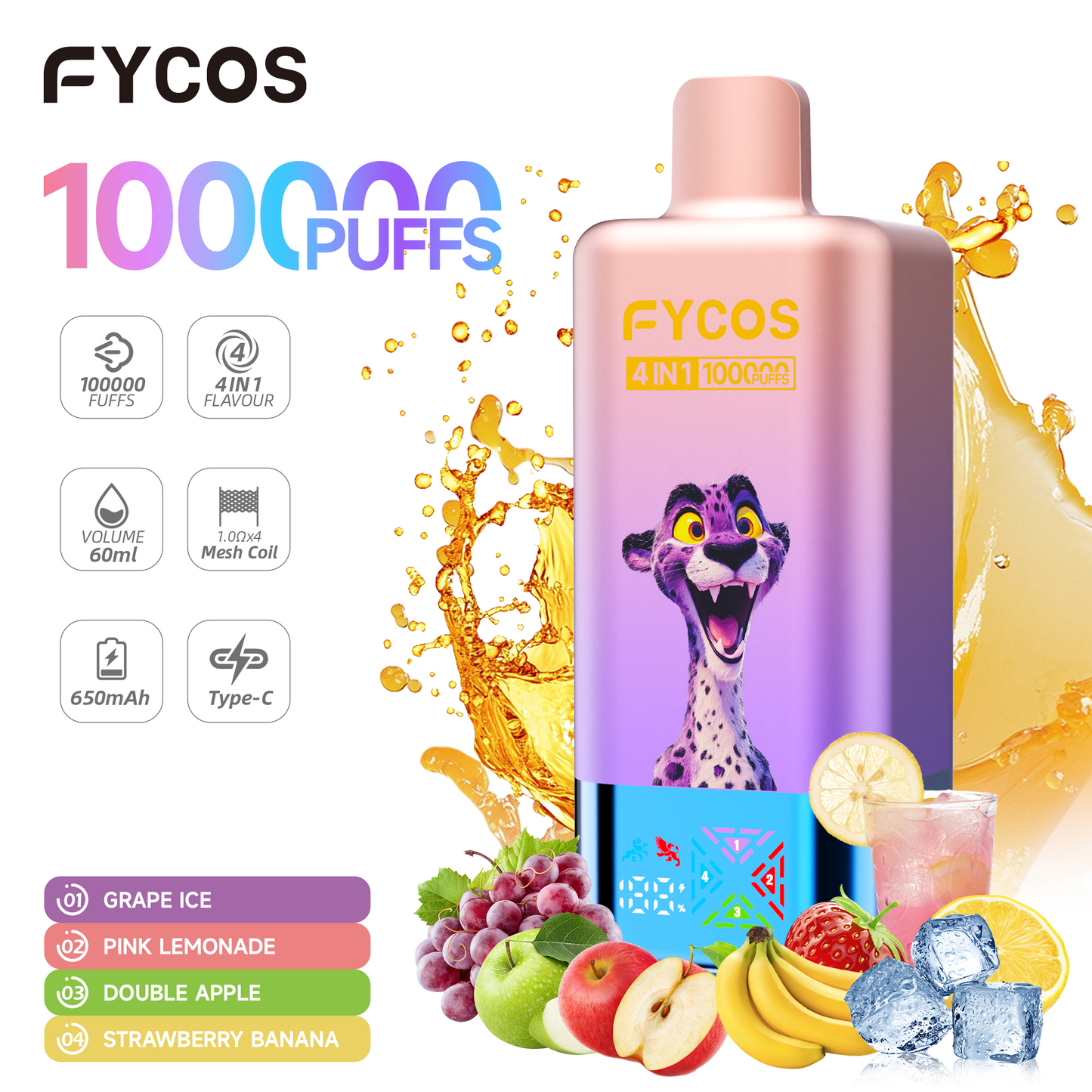 FYCOS 4in1 100K Puffs, Disposable Vape ( MOQ : 10pcs / Pack )