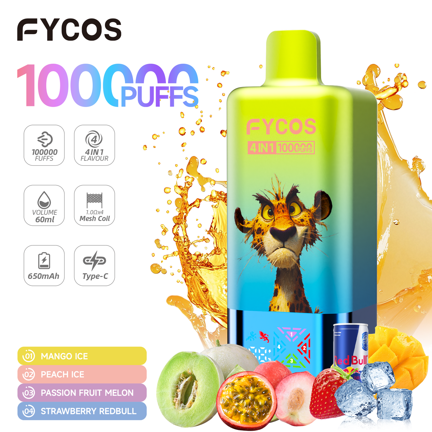 FYCOS 4in1 100K Puffs, Disposable Vape ( MOQ : 10pcs / Pack )