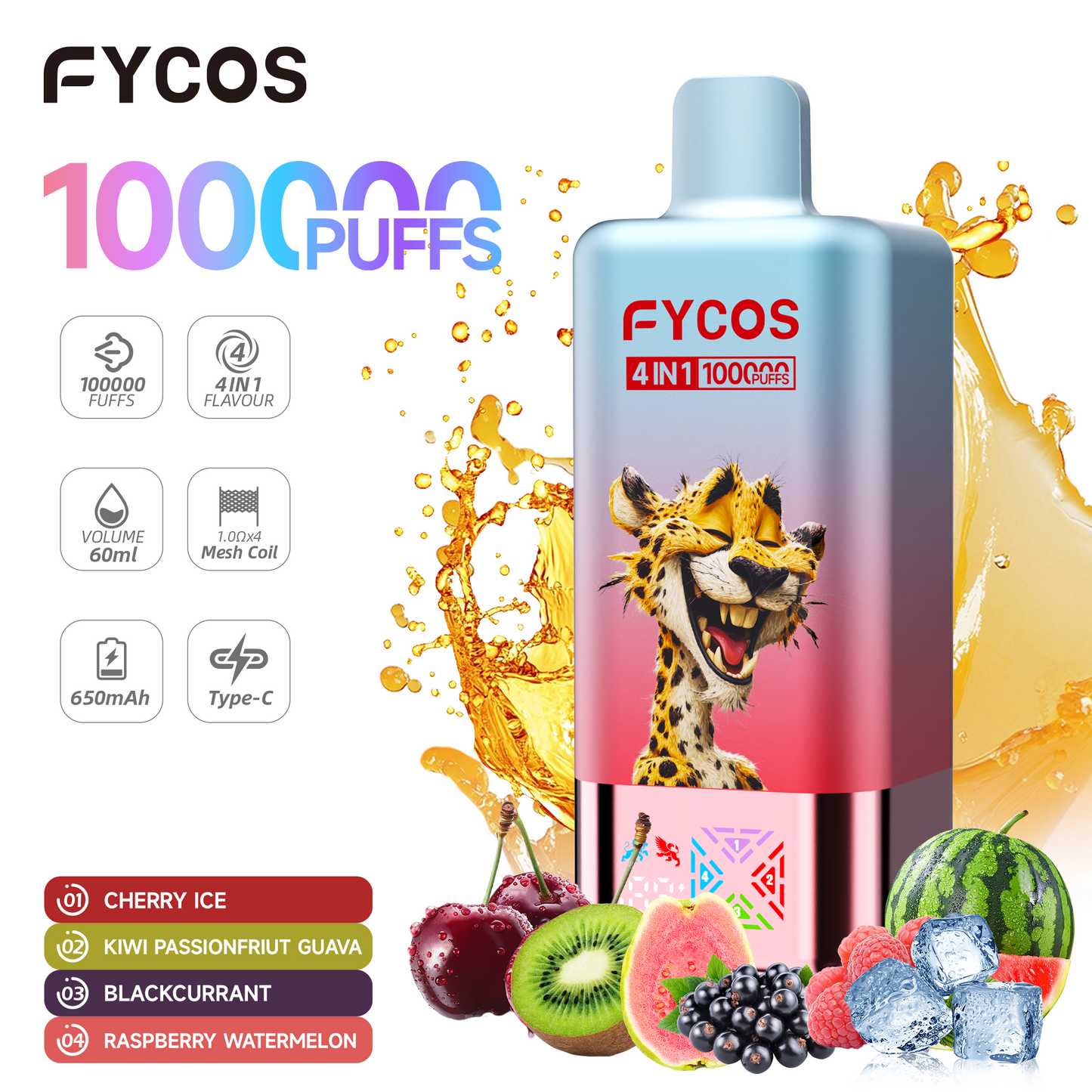 FYCOS 4in1 100K Puffs, Disposable Vape ( MOQ : 10pcs / Pack )