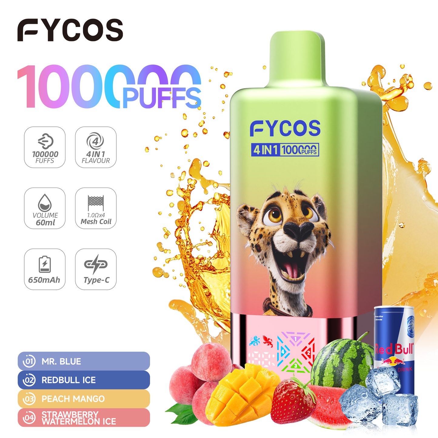 FYCOS 4in1 100K Puffs, Disposable Vape ( MOQ : 10pcs / Pack )