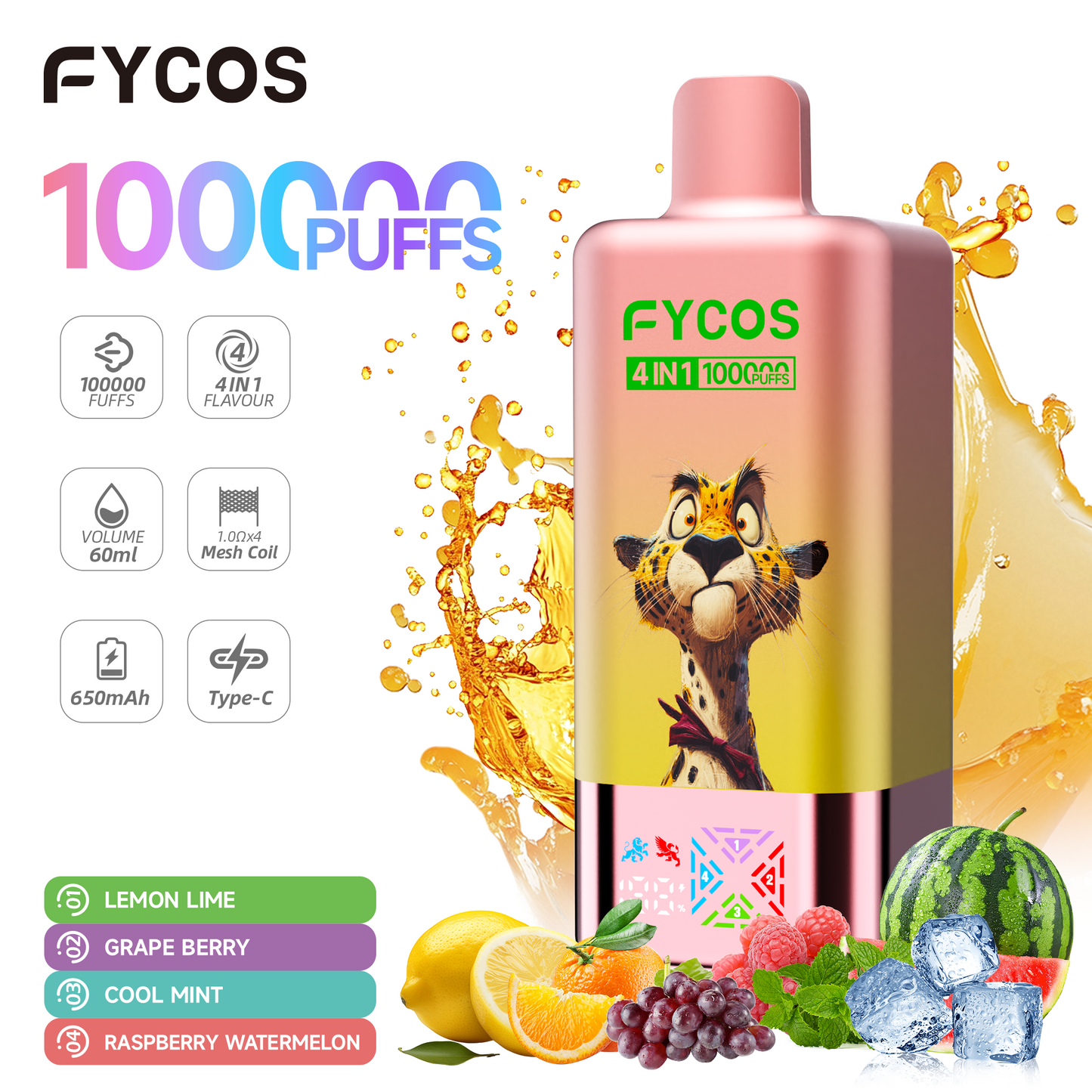 FYCOS 4in1 100K Puffs, Disposable Vape ( MOQ : 10pcs / Pack )