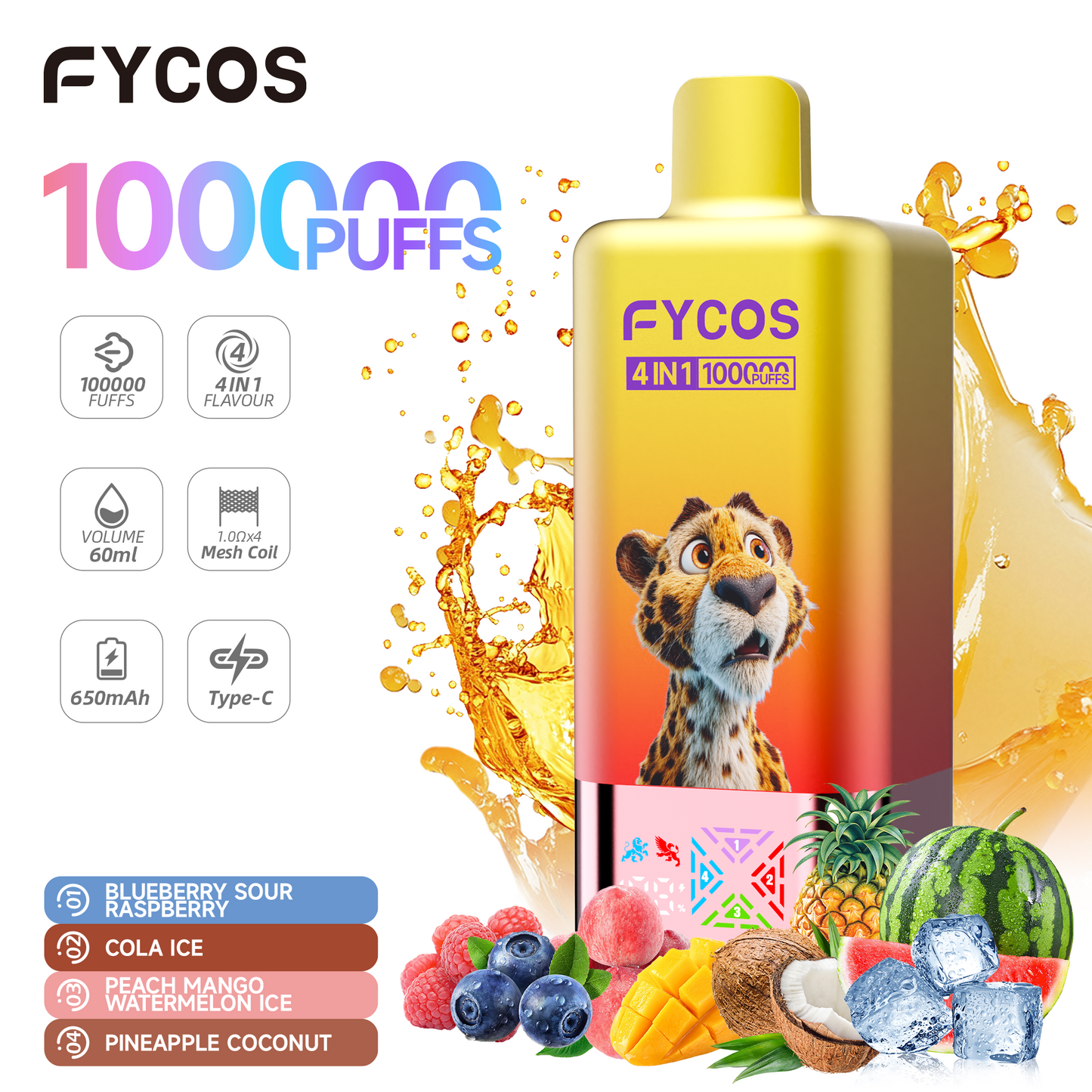 FYCOS 4in1 100K Puffs, Disposable Vape ( MOQ : 10pcs / Pack )