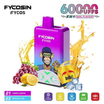 FYCOS Dual Flavour 60K Puffs, Disposable Vape ( MOQ : 10pcs / Pack )