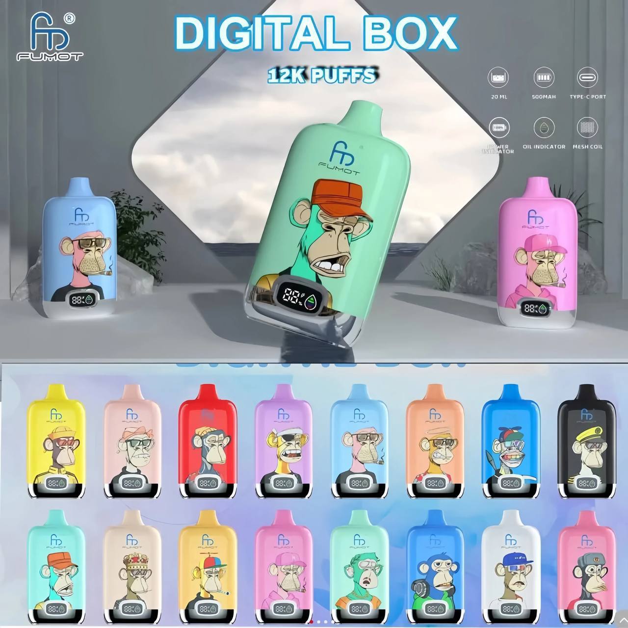 Fumot Digital Box 12000 12K Puffs, Disposable Vape 01