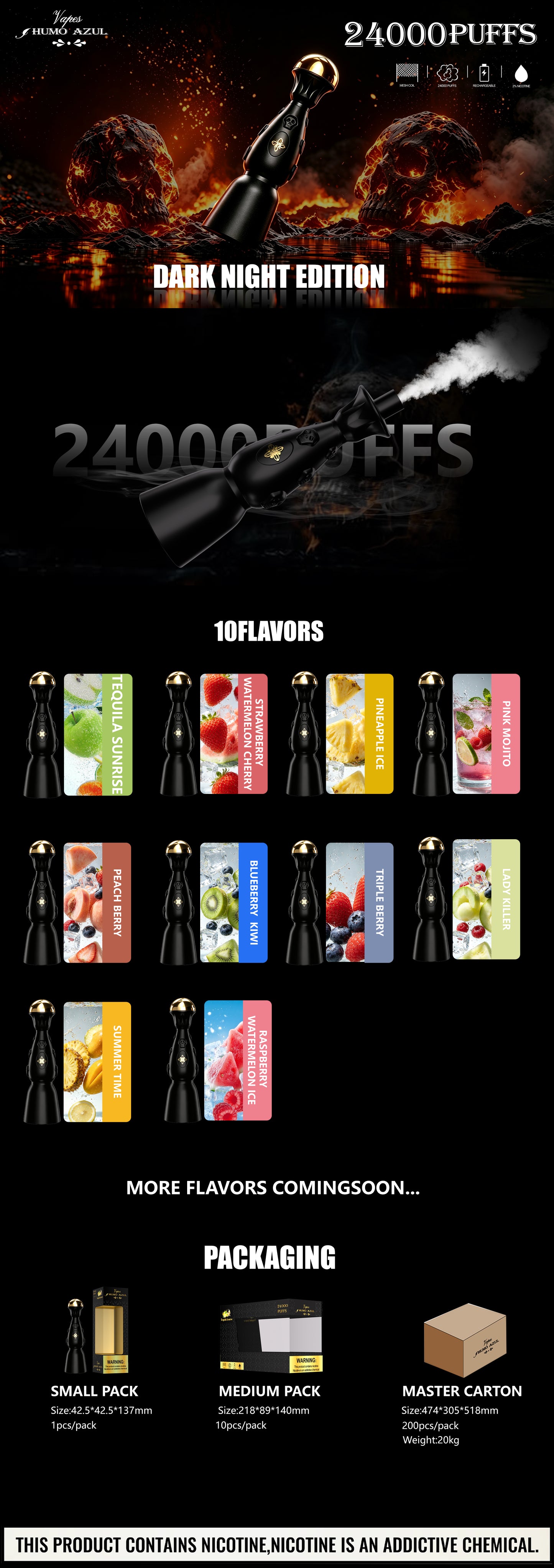 Humo Azul 24000 Dark Night Edition 24000 24K Puffs, 2% Disposable Vape (10 pcs)