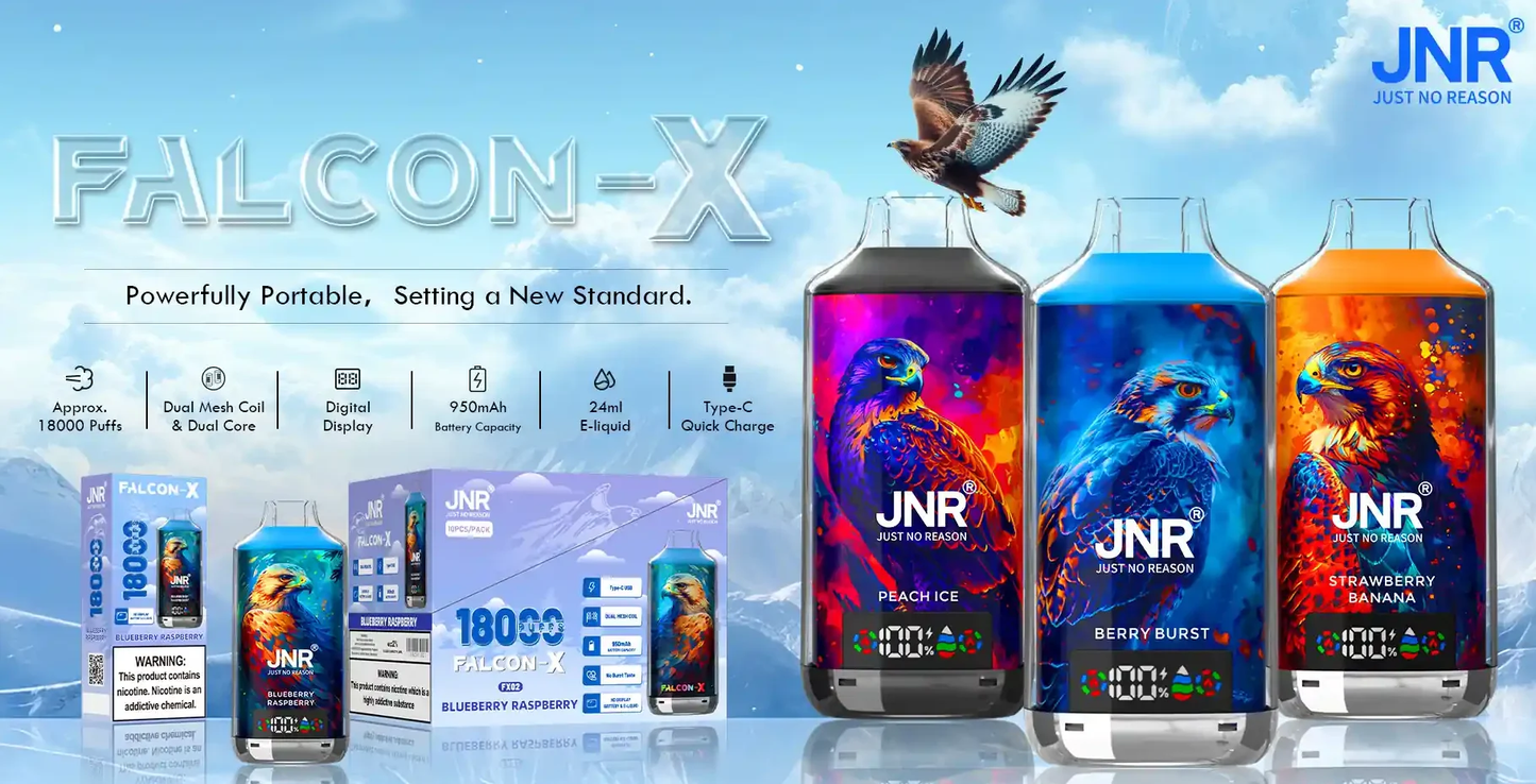 JNR Falcon X 18000 18K Puffs, LED Display, Disposable Vape 550