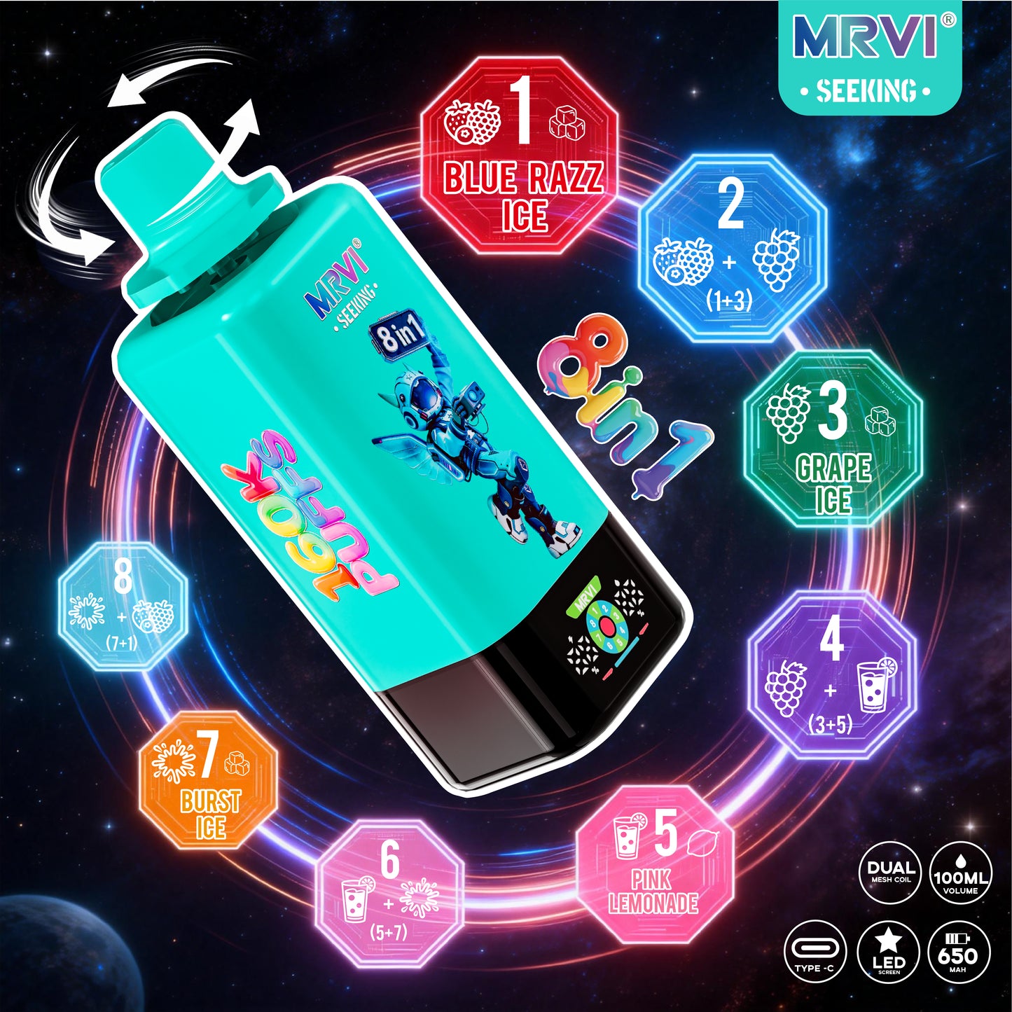 MRVI Seeking 8in1 / 160K Puffs , Disposable Vape