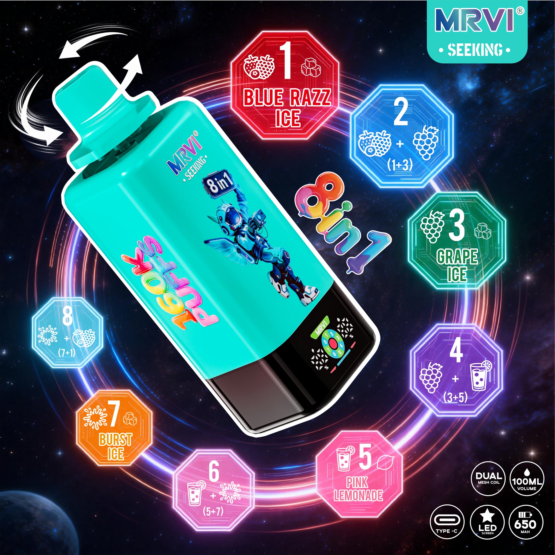 MRVI Seeking 8in1 / 160K Puffs , Disposable Vape