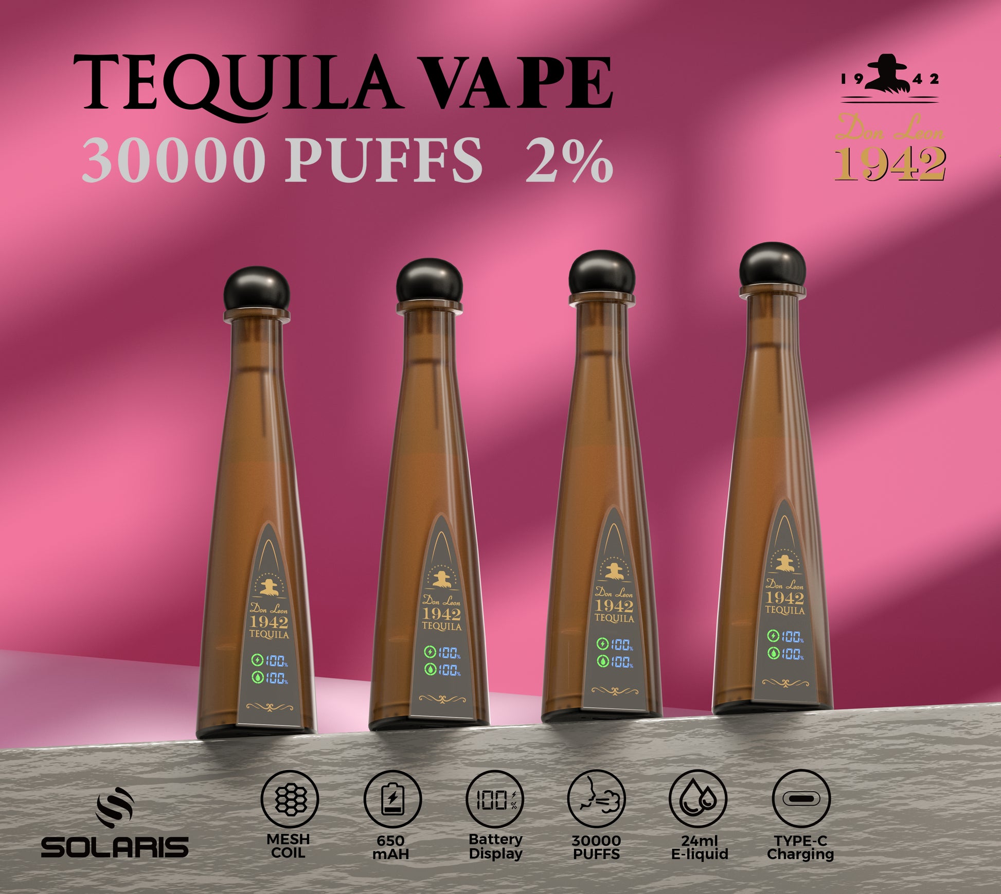 SOLARIS Don Leon 1942 Tequila Vape 30K Puffs 2%, Disposable Vape ( MOQ Euro vape store SOLARIS Don Leon 1942 Tequila Vape 30K Puffs 2%, Disposable Vape ( MOQ Euro vape store