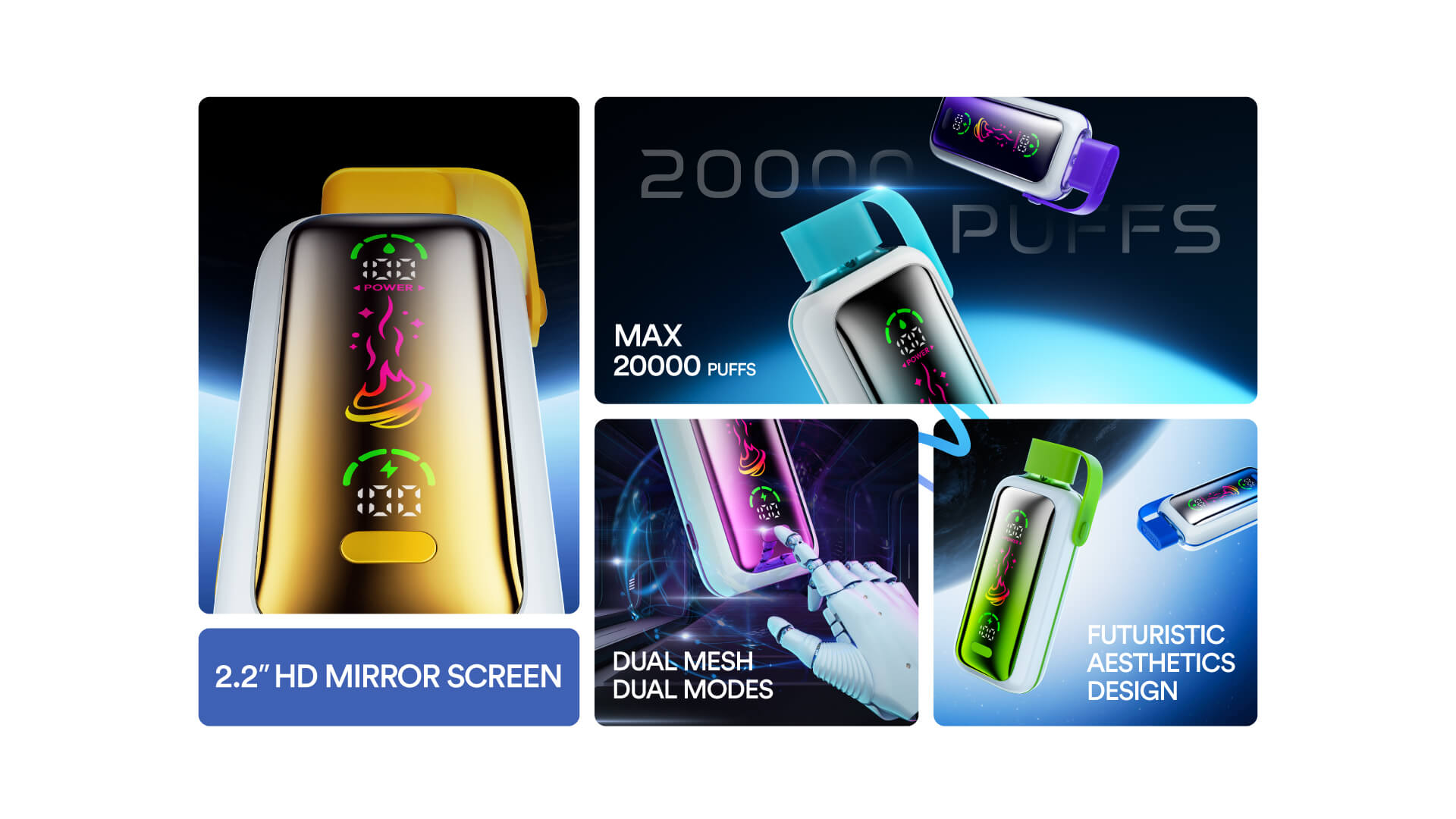 Vozol Star 20000 Puffs Dual Mesh Mirror Screen 20K Wholesale Disposable Vapes