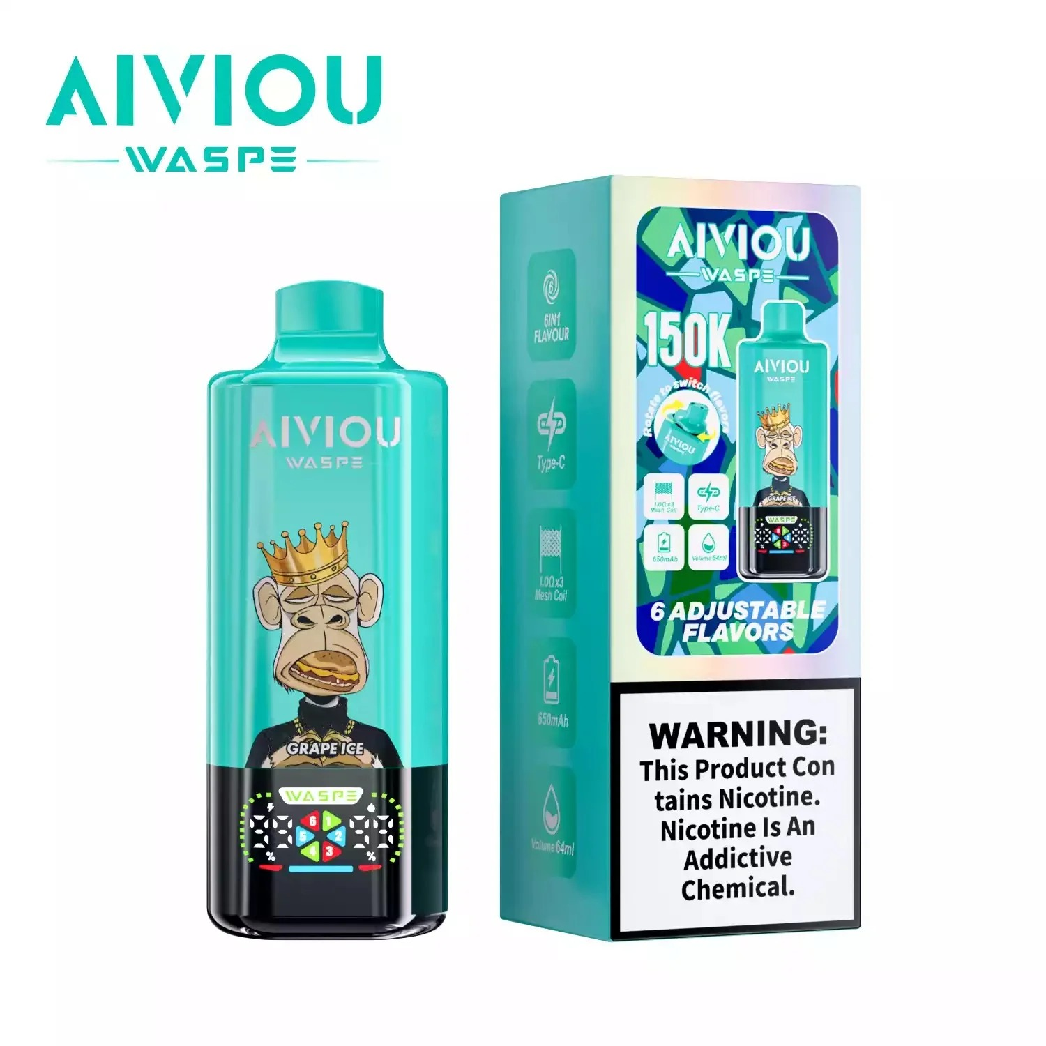 WASPE Aiviou 150000 Puffs, 150K, 6in1 , Disposable Vape 01