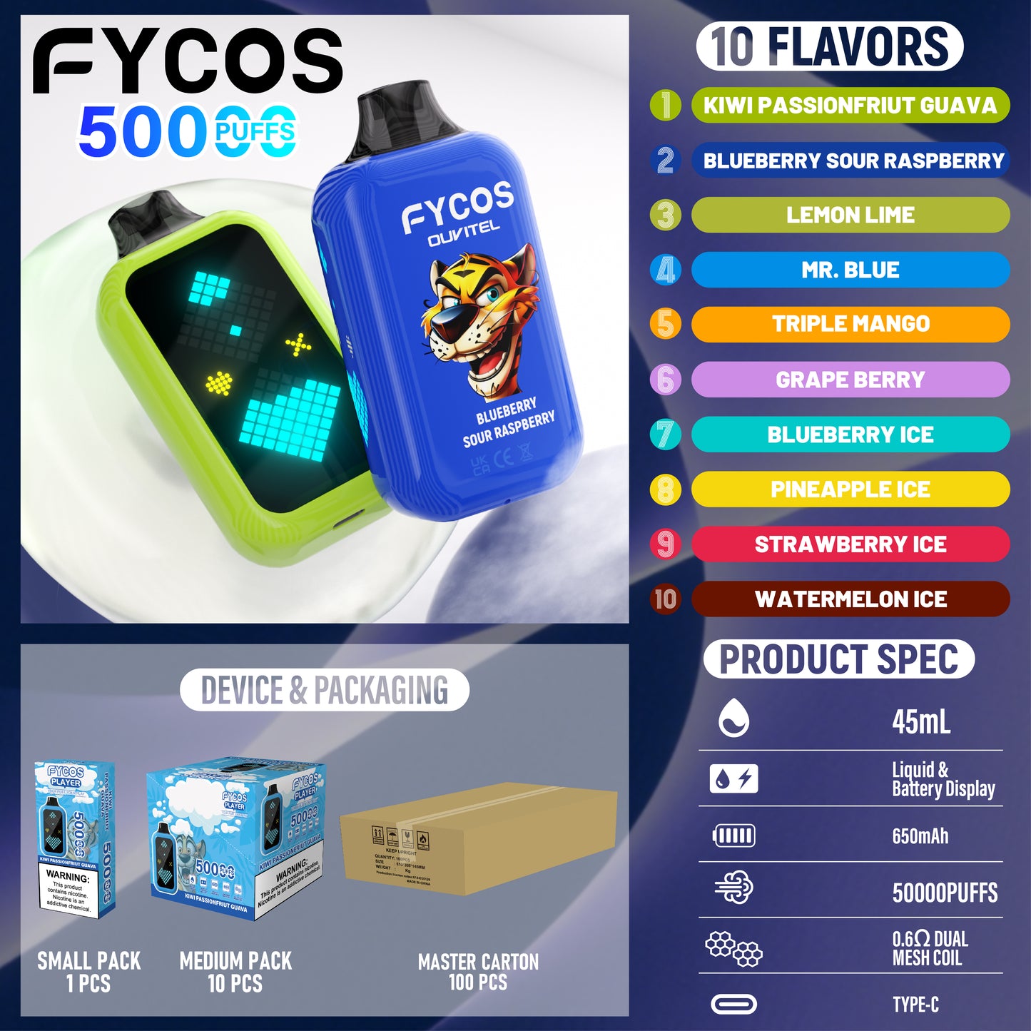 FYCOS Player 50K Puffs, Disposable Vape ( MOQ : 10pcs / Pack )